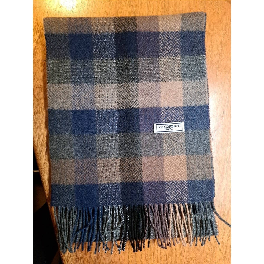 VIA CONDOTTI ROMA Plaid Virgin Wool  With Fringe‎ Scarf Unisex  64 X 12 Inches